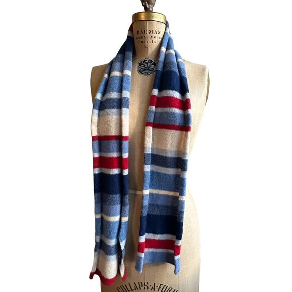 Just Jeans Lambswool Blue Red and White striped Neck scarf - Picture 2 of 6
